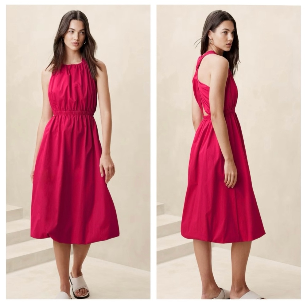 NWT Banana Republic Factory • Bubble-Hem Taffeta Midi Dress